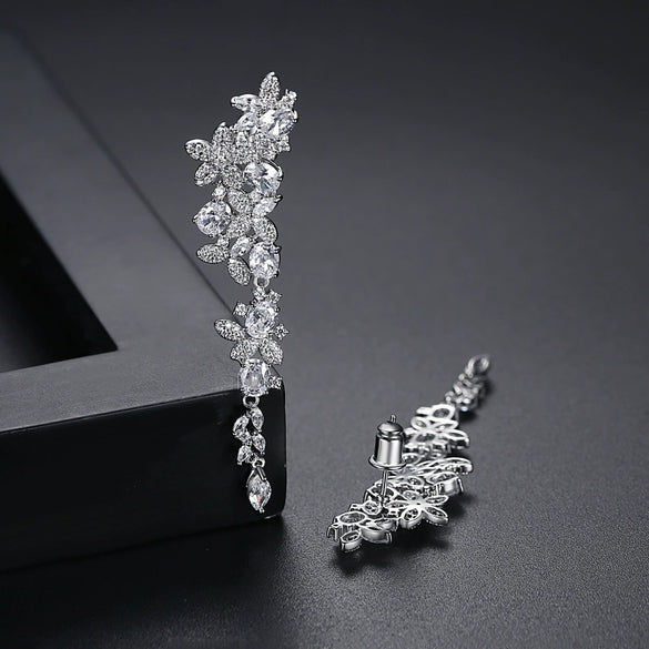 Women's Elegant Floral Stud Earrings With Zircon Accents Electroplated Copper Fashion Jewelry