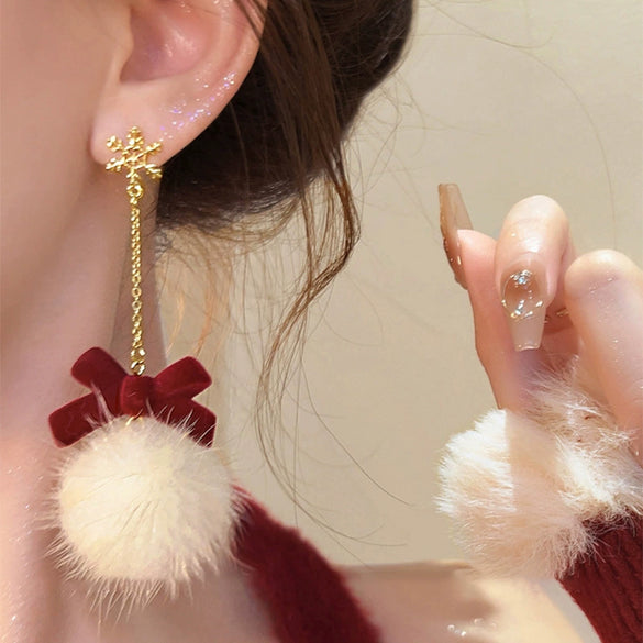 Women's Elegant Geometric Bow And Snowflake Drop Earrings With Silver Posts Electroplated Alloy Design Refined Statement Jewelry