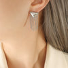 Women's Elegant Geometric Brass Inlaid Zircon Triangle Tassel Earrings With Titanium Steel Ear Pin And Electroplating