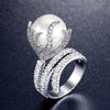 Women's Elegant Geometric Copper Imitation Pearl Diamond Ring Jewelry With Zirconia