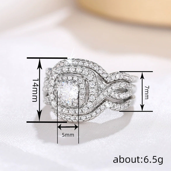 Women's Elegant Geometric Copper Ring Threepiece Set With Zirconia