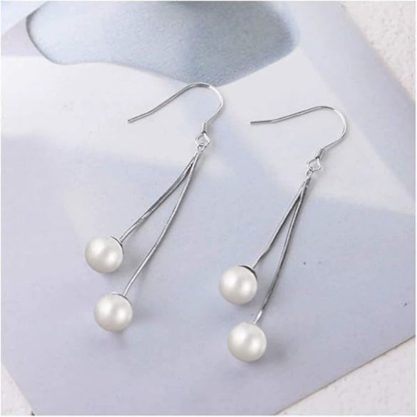 Women's Elegant Geometric Faux Pearl Long Tassel Earrings With Stainless Steel Ear Needles Electroplated Fashion Jewelry