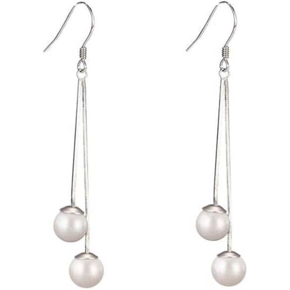 Women's Elegant Geometric Faux Pearl Long Tassel Earrings With Stainless Steel Ear Needles Electroplated Fashion Jewelry