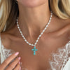 Women's Elegant Geometric Imitation Pearl Beaded Pendant Necklace With Alloy Cross Charm And Lobster Clasp