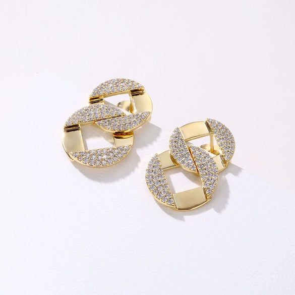 Women's Elegant Geometric Metal Earrings With Micro Inlaid Zircon Electroplated Minimal Fashion Jewelry