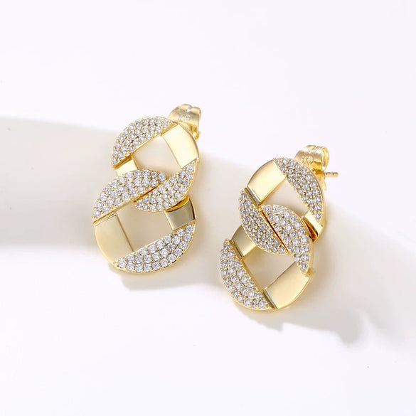 Women's Elegant Geometric Metal Earrings With Micro Inlaid Zircon Electroplated Minimal Fashion Jewelry