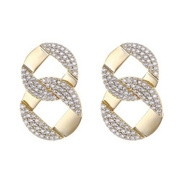 Women's Elegant Geometric Metal Earrings With Micro Inlaid Zircon Electroplated Minimal Fashion Jewelry