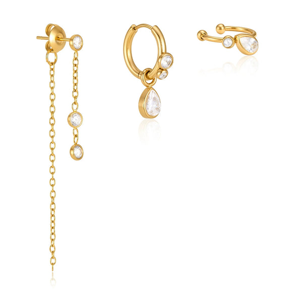 Women's Elegant Geometric Zircon Stainless Steel Water Drop Tassel Earrings With Electroplated Finish