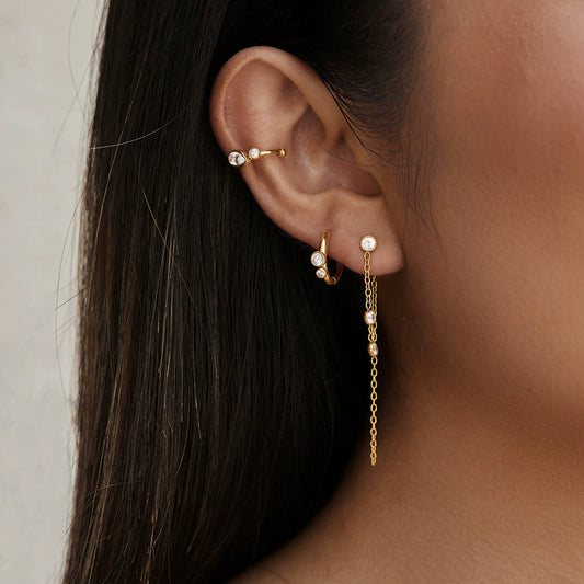 Women's Elegant Geometric Zircon Stainless Steel Water Drop Tassel Earrings With Electroplated Finish