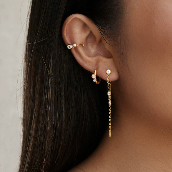 Women's Elegant Geometric Zircon Stainless Steel Water Drop Tassel Earrings With Electroplated Finish