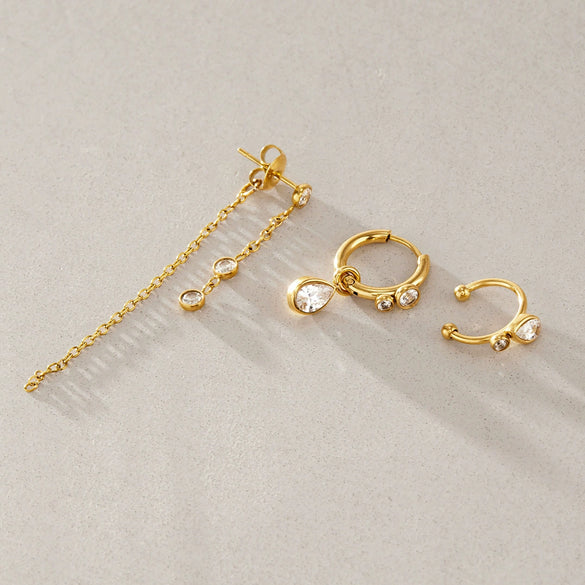 Women's Elegant Geometric Zircon Stainless Steel Water Drop Tassel Earrings With Electroplated Finish