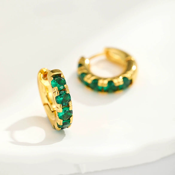 Women's Elegant Green Gem Geometric Earrings In Goldtone Electroplated Copper Jewelry
