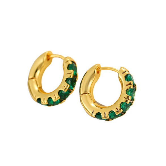 Women's Elegant Green Gem Geometric Earrings In Goldtone Electroplated Copper Jewelry