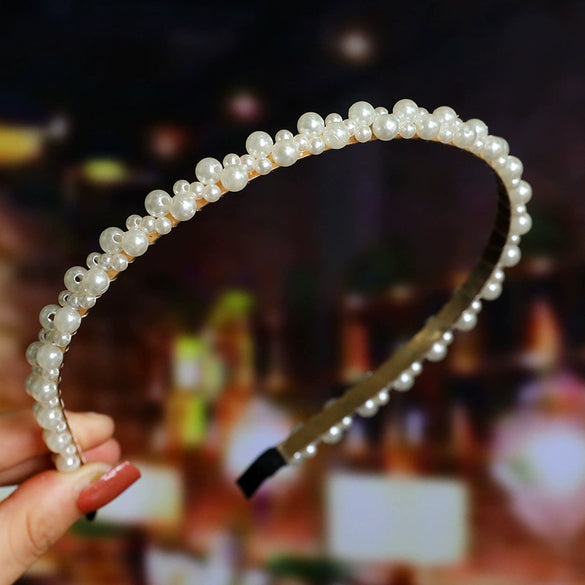Women's Elegant Handmade Braided Pearl Bow Headband With Diamond Accent Hair Accessory