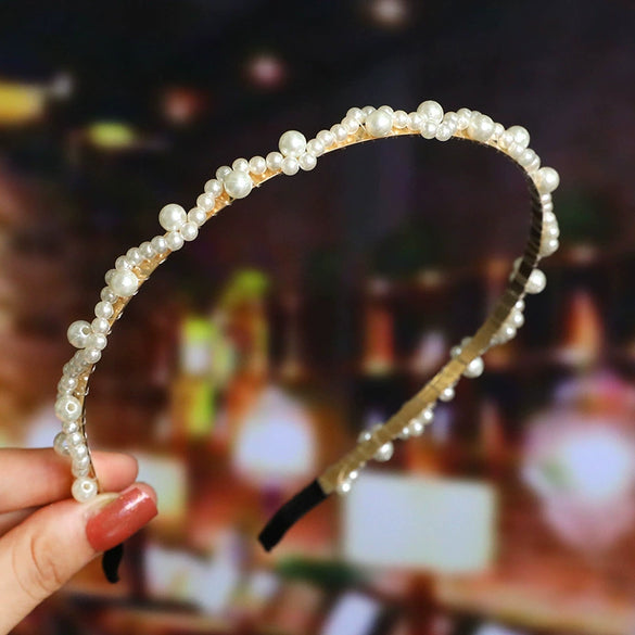 Women's Elegant Handmade Braided Pearl Bow Headband With Diamond Accent Hair Accessory