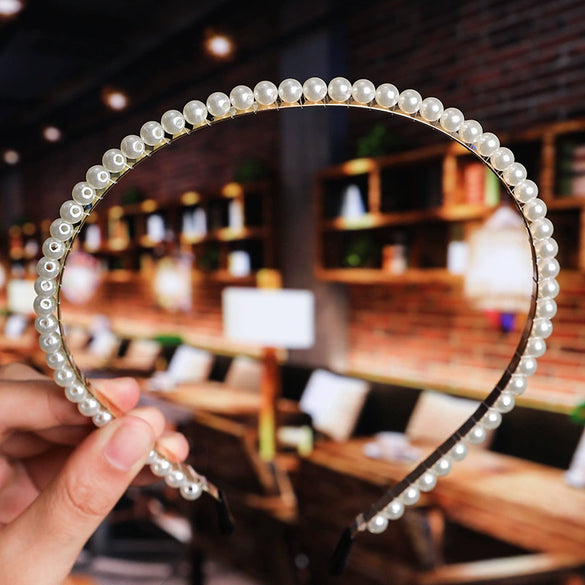 Women's Elegant Handmade Braided Pearl Bow Headband With Diamond Accent Hair Accessory