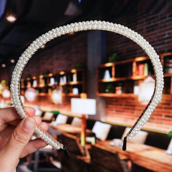 Women's Elegant Handmade Braided Pearl Bow Headband With Diamond Accent Hair Accessory