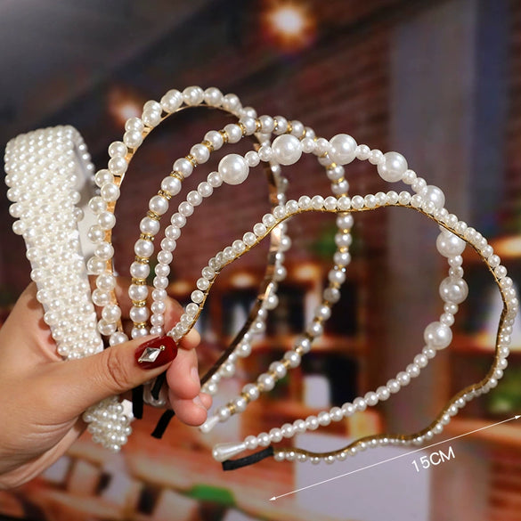 Women's Elegant Handmade Braided Pearl Bow Headband With Diamond Accent Hair Accessory