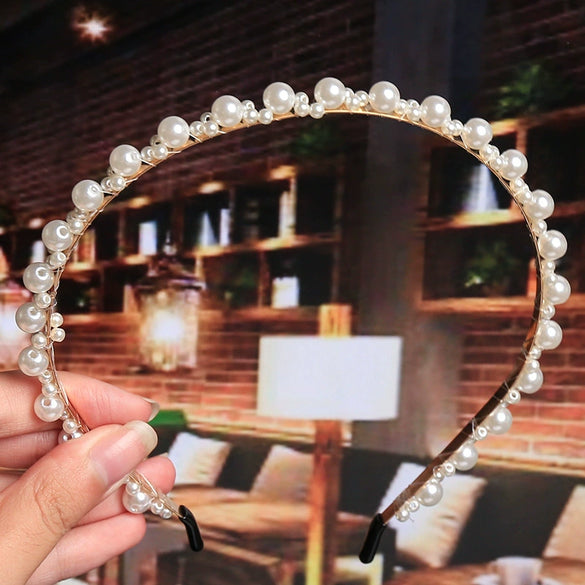 Women's Elegant Handmade Braided Pearl Bow Headband With Diamond Accent Hair Accessory