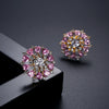 Women's Elegant Heart Shaped Pink Copper Earrings With Zircon Inlay Electroplated Sweet Floral Fashion Jewelry
