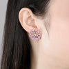 Women's Elegant Heart Shaped Pink Copper Earrings With Zircon Inlay Electroplated Sweet Floral Fashion Jewelry