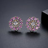 Women's Elegant Heart Shaped Pink Copper Earrings With Zircon Inlay Electroplated Sweet Floral Fashion Jewelry