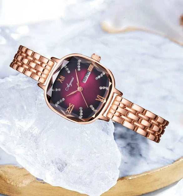 Women's Elegant Light Luxury Alloy Waterproof Luminous Round Dial Watch