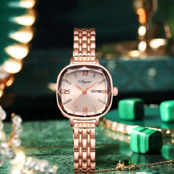 Women's Elegant Light Luxury Alloy Waterproof Luminous Round Dial Watch