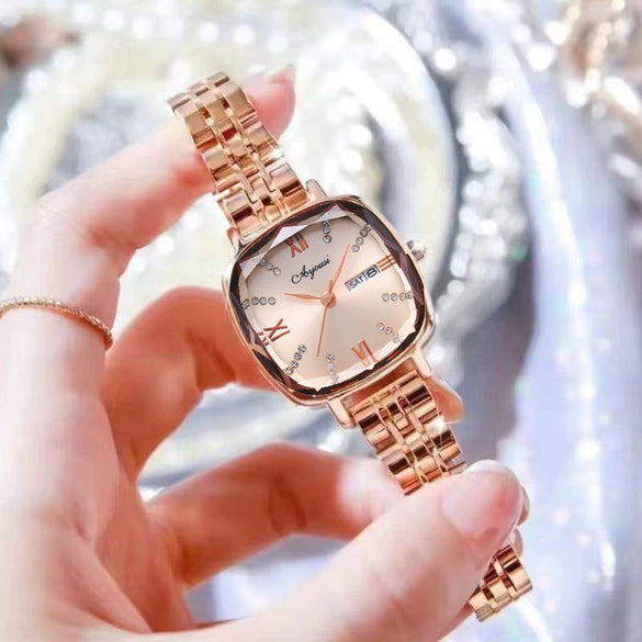 Women's Elegant Light Luxury Alloy Waterproof Luminous Round Dial Watch