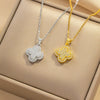 Women's Elegant Light Luxury Full Zirconium Fourleaf Clover Stainless Steel Ochain Pendant Necklace With Geometric Pattern And Titanium Steel Electroplating In Vacuum Furnace