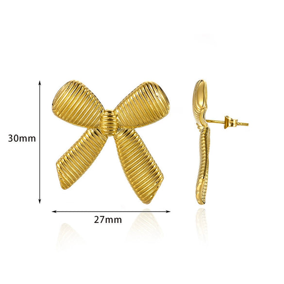 Women's Elegant Light Luxury Titanium Steel Earrings With Bow Pattern And 18K Gold Plated Electroplating Design