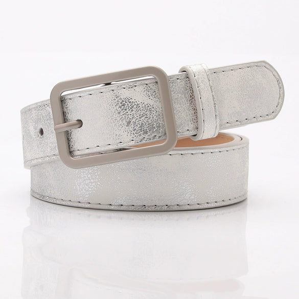 Women's Elegant Minimalist Faux Leather Belt With Alloy Pin Buckle Electroplated Finish