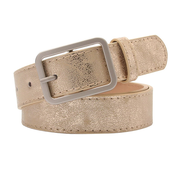 Women's Elegant Minimalist Faux Leather Belt With Alloy Pin Buckle Electroplated Finish