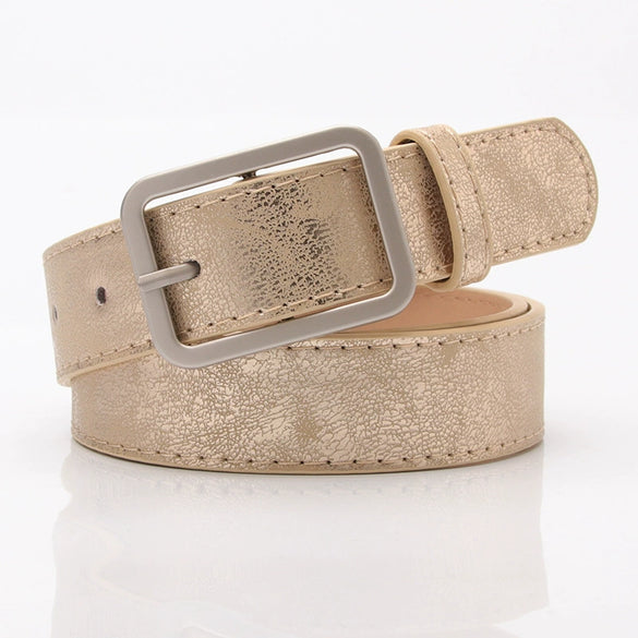 Women's Elegant Minimalist Faux Leather Belt With Alloy Pin Buckle Electroplated Finish