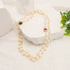 Women's Elegant Natural Pearl Long Pendant Necklace With Geometric Plaid Pattern And Bamboo Chain 18K Real Gold Electroplated