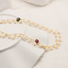 Women's Elegant Natural Pearl Long Pendant Necklace With Geometric Plaid Pattern And Bamboo Chain 18K Real Gold Electroplated