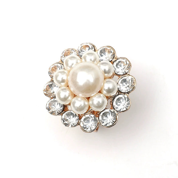 Women's Elegant Open Alloy Ring With Pearl And Diamond Flower Design Simple Retro Style Adjustable Statement Ring
