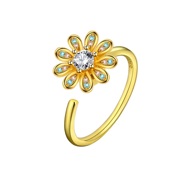 Women's Elegant Rotating Copper Flower Ring With Electroplating
