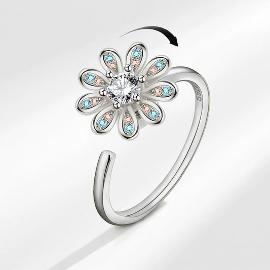 Women's Elegant Rotating Copper Flower Ring With Electroplating