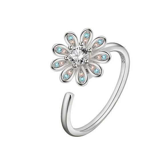 Women's Elegant Rotating Copper Flower Ring With Electroplating