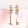 Women's Elegant Silver Needle And Copper Butterfly Flower Tassel Earrings With Zircon Electroplated Geometric Dangle Design