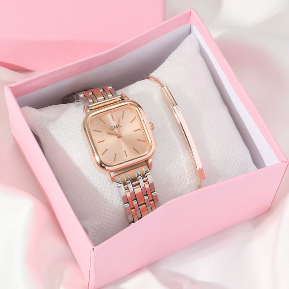 Women's Elegant Simple Alloy Strip Quartz Round Watch Bracelet