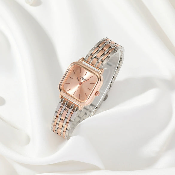 Women's Elegant Simple Alloy Strip Quartz Round Watch Bracelet