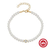 Women's Elegant Simple Daily All Match 925 Sterling Silver Pearl Diamond Spacer Bracelet With Geometric Pattern And Pearl Inlaid