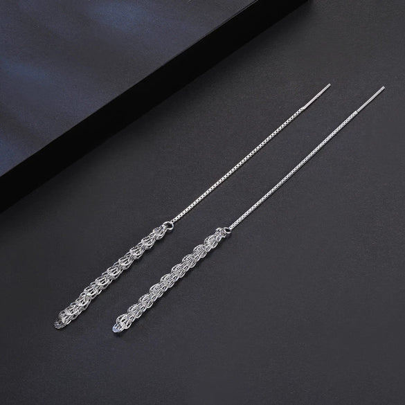 Women's Elegant Simple Fanshaped Geometric Silver Tassel Long Ear Line Earrings With Electroplating