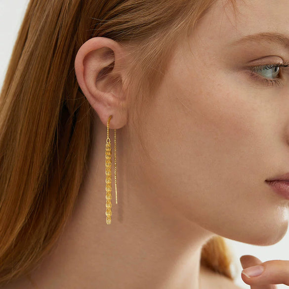 Women's Elegant Simple Fanshaped Geometric Silver Tassel Long Ear Line Earrings With Electroplating
