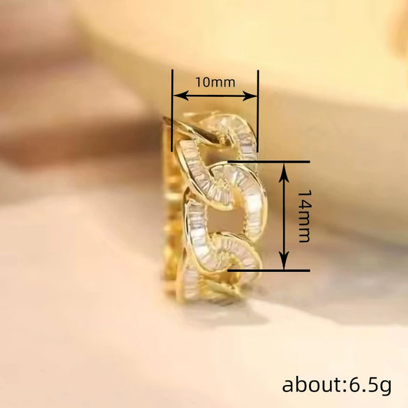 Women's Elegant Square Geometric Inlaid Copper Ring With Zirconia French Old Money Style