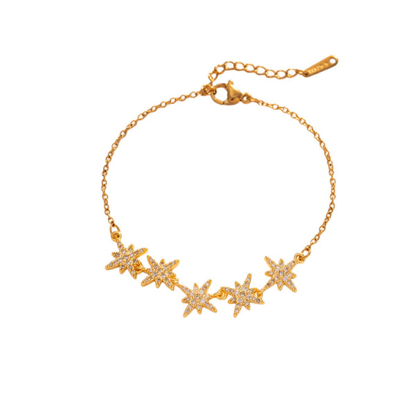Women's Elegant Star Bracelet In Titanium Steel With Real Gold Plating And Micro Encrusted Zircon Accents
