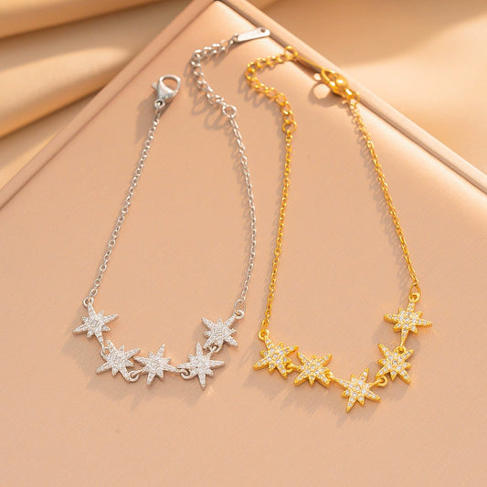 Women's Elegant Star Bracelet In Titanium Steel With Real Gold Plating And Micro Encrusted Zircon Accents
