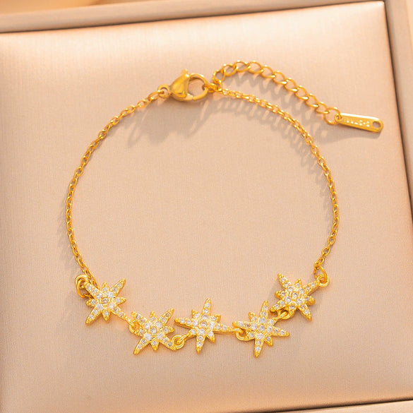 Women's Elegant Star Bracelet In Titanium Steel With Real Gold Plating And Micro Encrusted Zircon Accents